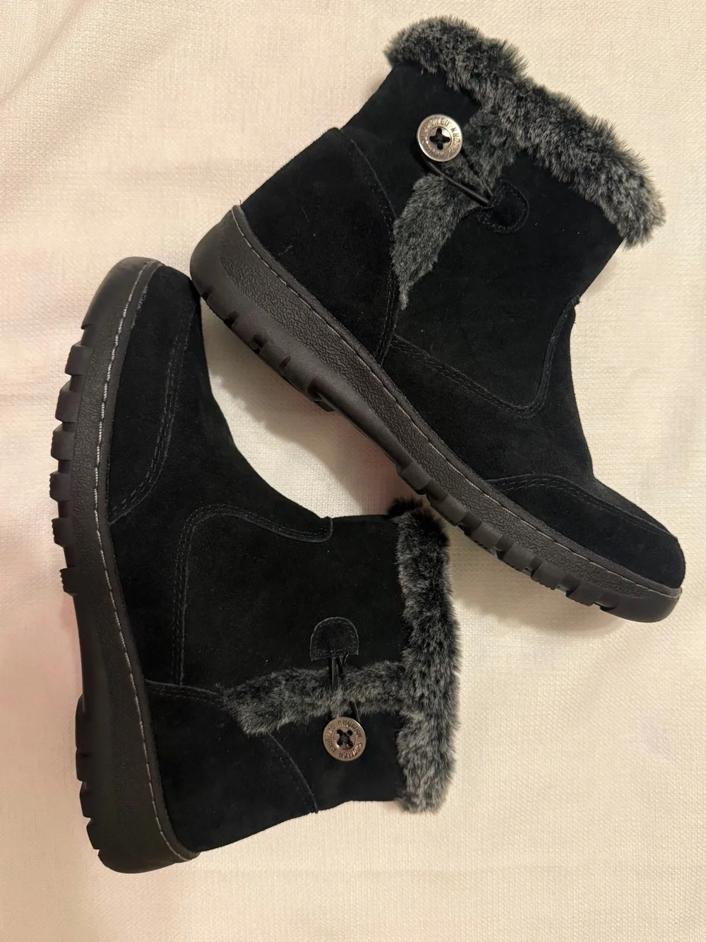 KHOMBU Size 9 M Black Suede GRACIE Faux Fur Trim Lined Side Zip Ankle Boots